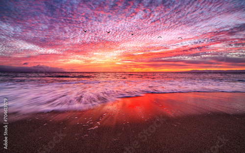 Sunset Beach Sea Beautiful Colorful Ocean Sunrise Sunrise Red Seascape Sky