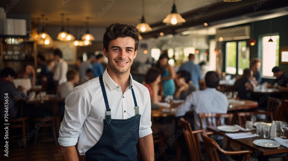 Portrait of a waiter in a busy restaurant Portrait of a waiter in a busy restaurant