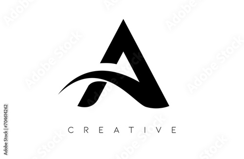 Black color Letter A a Initial Logo Icon design with Swoosh and creative modern look Vector