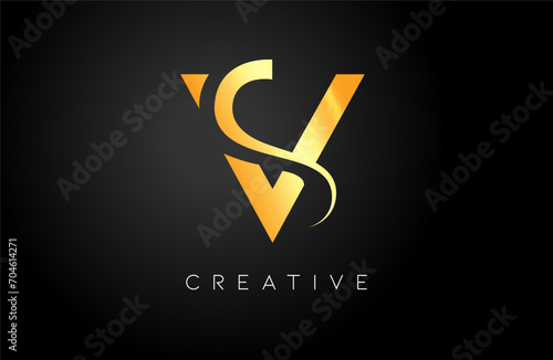 Golden gold VS SV Letter logo design with modern look Icon Vector.