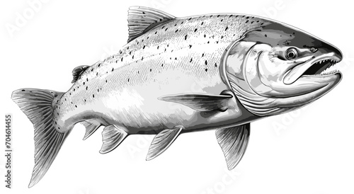 Trout fish sketch. Salmon vintage drawing isolated on white, fishes object vector ink engraving