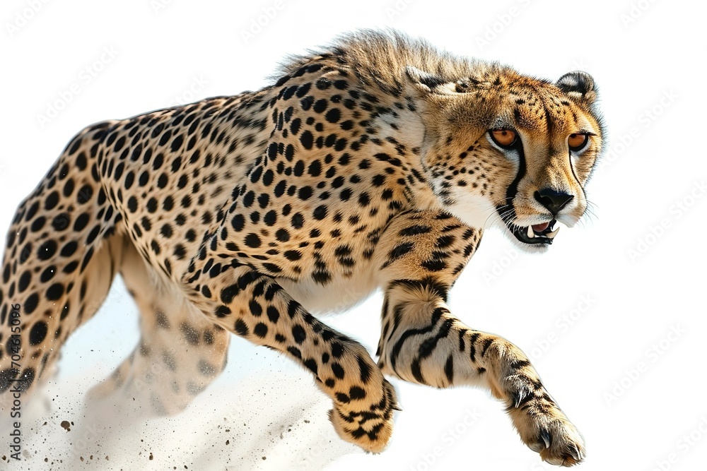 Cheetah jumping against white background - Stock
Cheetah jumping against white background - Stock