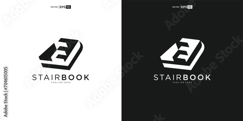 Stair book Steps Tread Silhouette for Staircase Architecture Interior Building logo design