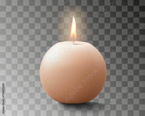 Scented round wax burning candles isolated on white background, decor element. Realistic 3D vector illustration