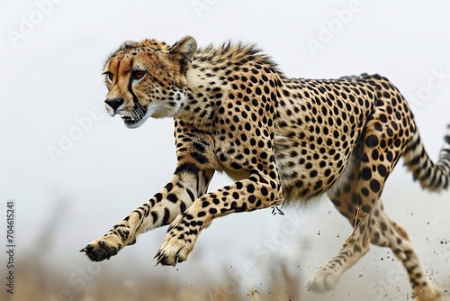 Cheetah jumping against white background - Stock  