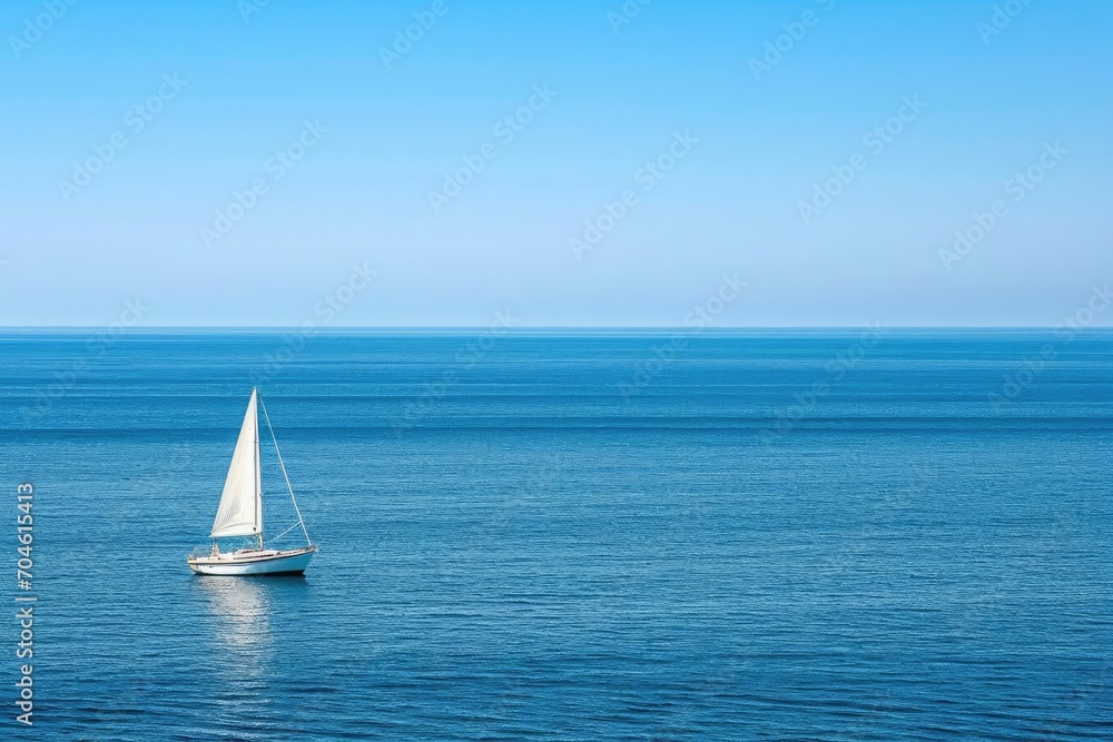 Lone sailboat drifting on a vast ocean horizon