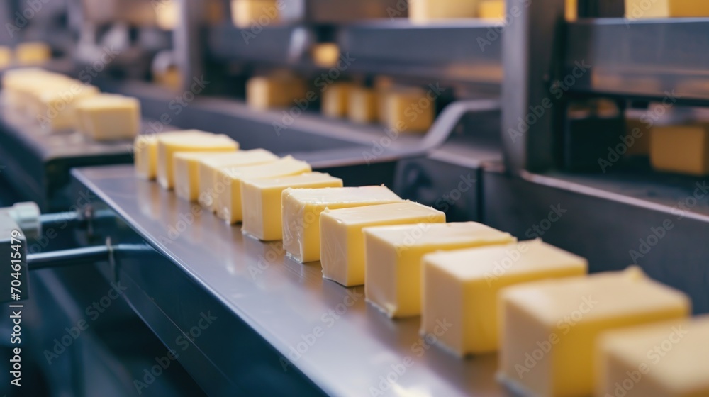 Fototapeta premium Butter production in a factory using modern technology