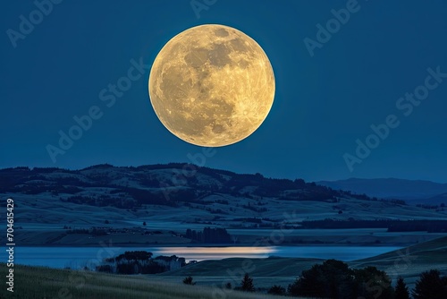 Majestic full moon casting a silvery glow over the landscape