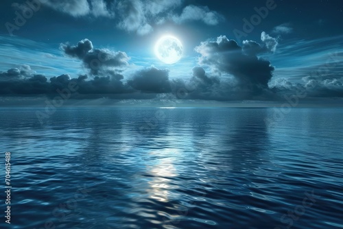 Moonlight reflecting off a tranquil ocean surface