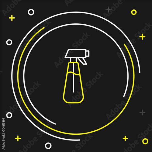 Line Garden sprayer for water, fertilizer, chemicals icon isolated on black background. Colorful outline concept. Vector