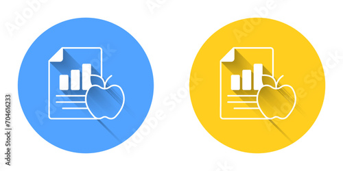 White Diet plan icon isolated on isolated with long shadow background. Concept of fitness marathon, proper nutrition, healthy food, beautiful body, vegetables, slimming. Circle button. Vector