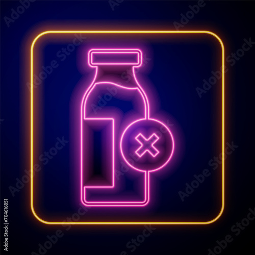 Glowing neon Lactose intolerance icon isolated on black background. Not allow milk. Allergy concept, lactose intolerance allergy warning sign. Vector