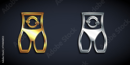 Gold and silver Metabolism of human organism icon isolated on isolated on black background. Digestion, metabolic system and hormones concept. Long shadow style. Vector