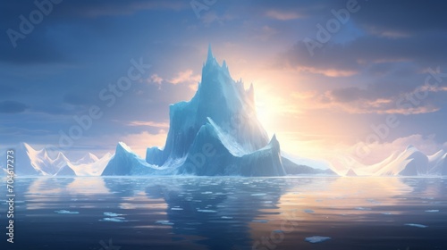 Iceberg at sunset. Nature and landscapes. Neural network AI generated art