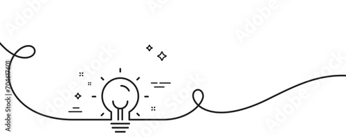 Energy line icon. Continuous one line with curl. Lightbulb sign. Electric power symbol. Energy single outline ribbon. Loop curve pattern. Vector
