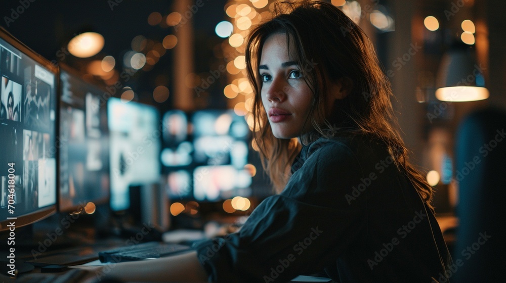 A shot capturing a businesswoman in a video conference, highlighting the adaptability and tech-savvy nature required in today's remote work landscape. [Businesswoman