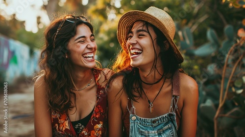 A heartwarming photograph of two friends sharing a genuine laugh together, capturing the essence of their inseparable bond. [Inseparable Friends