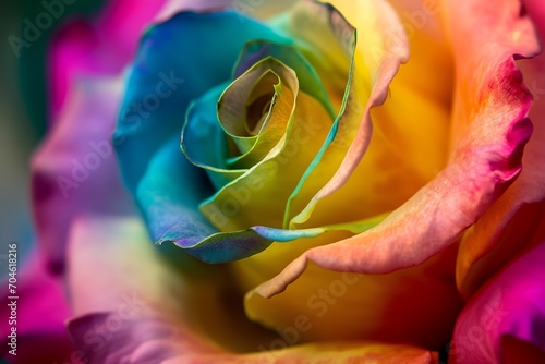 Magic rainbow colored rose, macro rose bud.