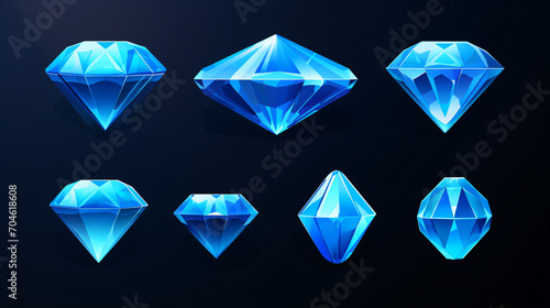 Set of blue diamond icon photo