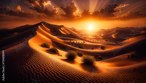 Fototapeta Naklejka Na Ścianę i Meble -  Golden Sunset over Desert Dunes