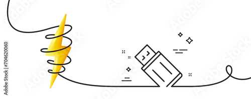 USB flash drive line icon. Continuous one line with curl. Memory stick sign. Portable data storage symbol. USB flash single outline ribbon. Loop curve with energy. Vector