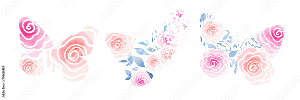 Butterflies of watercolor flowers. hand drawing. Not AI, Vector illustration