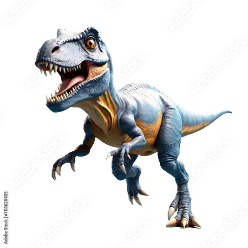 3d render style, Cute cartoon style T rex fun and runing. isolated transparent background. ai generative © Big