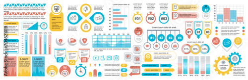 Mega set of infographic elements data visualization vector design template. Can be used for steps, options, business process, workflow, diagram, flowchart, timeline, marketing. Bundle info graphics.