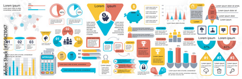 Mega set of infographic elements data visualization vector design template. Can be used for steps, options, business process, workflow, diagram, flowchart, timeline, marketing. Bundle info graphics. photo