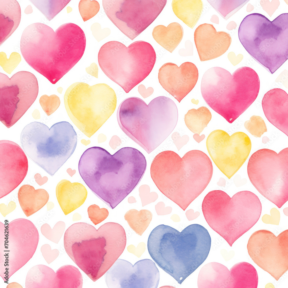 Heart background in watercolor style, colorful watercolor heart wallpaper