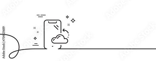 Smartphone cloud line icon. Continuous one line with curl. Phone backup sign. Mobile device symbol. Smartphone cloud single outline ribbon. Loop curve pattern. Vector photo
