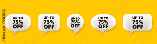 Wallpaper Mural Up to 75 percent off sale. 3d chat speech bubbles set. Discount offer price sign. Special offer symbol. Save 75 percentages. Discount tag talk speech message. Talk box infographics. Vector Torontodigital.ca
