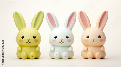 Three adorable bunnies of varying hues 