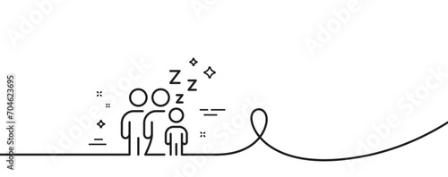 Sleep line icon. Continuous one line with curl. Family night sign. Sleeping people symbol. Sleep single outline ribbon. Loop curve pattern. Vector