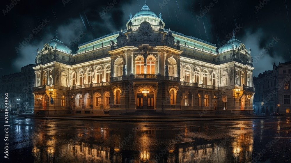 Fototapeta premium Night view of the Opera and Ballet Theatre in Budapest, Hungary