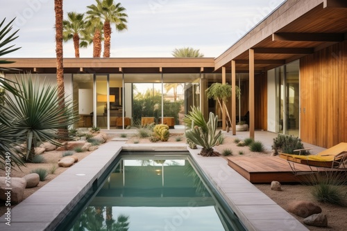 Swimming pool in luxury villa with palm trees on the background