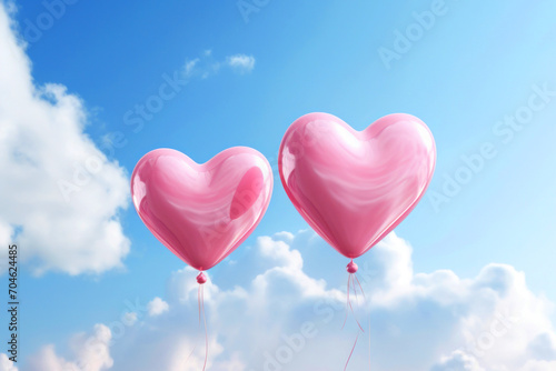 Holiday card for Valentine s Day with pink balloons in blue sky