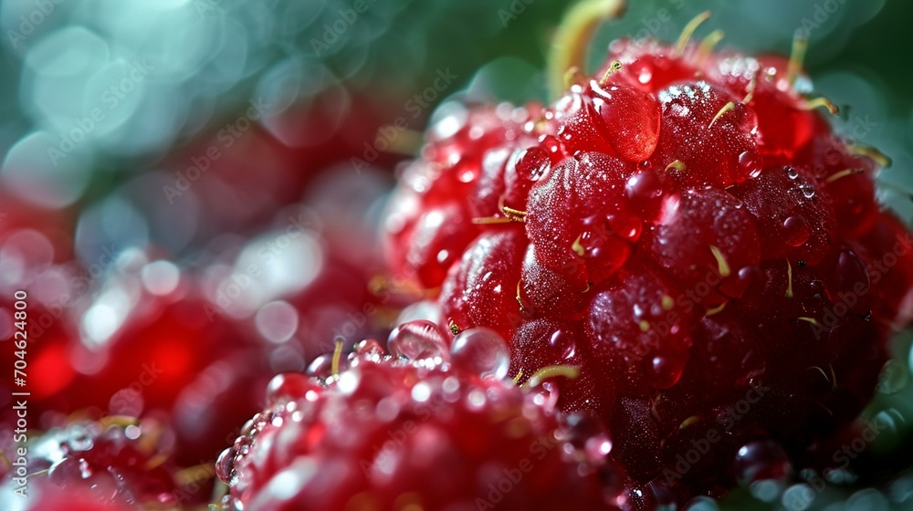 A close-up photograph capturing the intricate patterns and tiny hairs on the surface of a red raspberry, highlighting its unique and appealing texture. [Red Raspberry A close-up photograph capturing the intricate patterns and tiny hairs on the surface of a red raspberry, highlighting its unique and appealing texture. [Red Raspberry