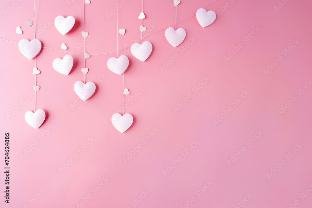 Valentines card with pink hearts on pink background with copy space for text
