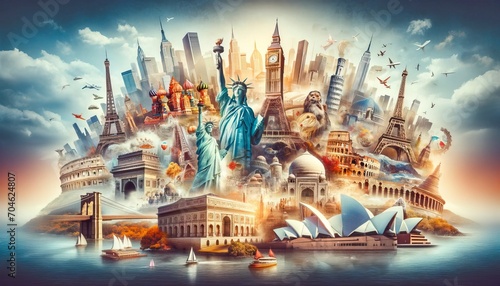 Collage of World Landmarks Illustrating the Concept of Globalization