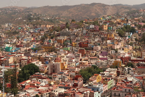 View onto Guanajuato with the Basílica Colegiata de Nuestra Señora de Guanajuato Church Cathedral and the Avenida Benito Juarez, Mexico