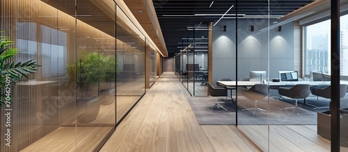 Glass partition in office interior photo