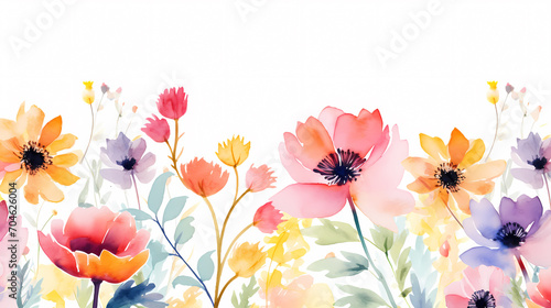 Floral frame with watercolor flowers, decorative flower background pattern, watercolor floral border background © jiejie