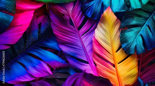 Tropical leaves in vibrant bold gradient stylish bold  trendy colorful leaf. © Inventing Pixel. Inc