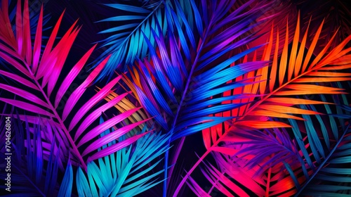 Tropical leaves in vibrant bold gradient stylish trendy colorful palm tree leaf.