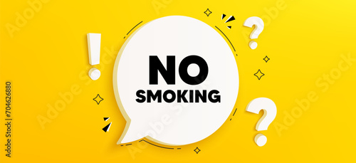 No smoking tag. Chat speech bubble banner with questions. Stop smoke sign. Smoking ban symbol. No smoking speech bubble message. Quiz chat box. Vector