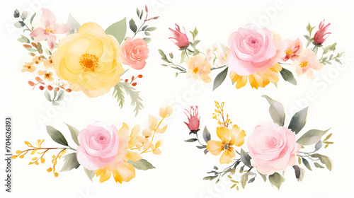 Floral frame with watercolor flowers, decorative flower background pattern, watercolor floral border background #704626893