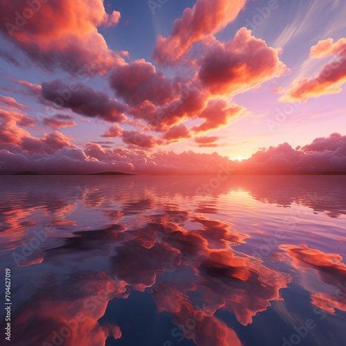 Vibrant sunset over a calm sea © duyina1990