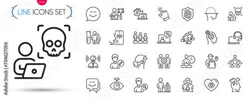 Pack of Face scanning, Medical mask and Cursor line icons. Include Voicemail, Work home, Thoughts pictogram icons. Brand, Search people, Online tax signs. Teamwork chart, Consult. Vector