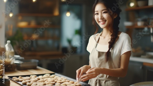 Portrait of an Asian woman baking in the kitchen